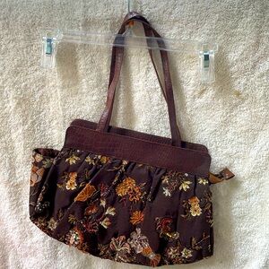 Christina Dark Brown Shoulder Bag with Floral Orange Sequins Embroidery